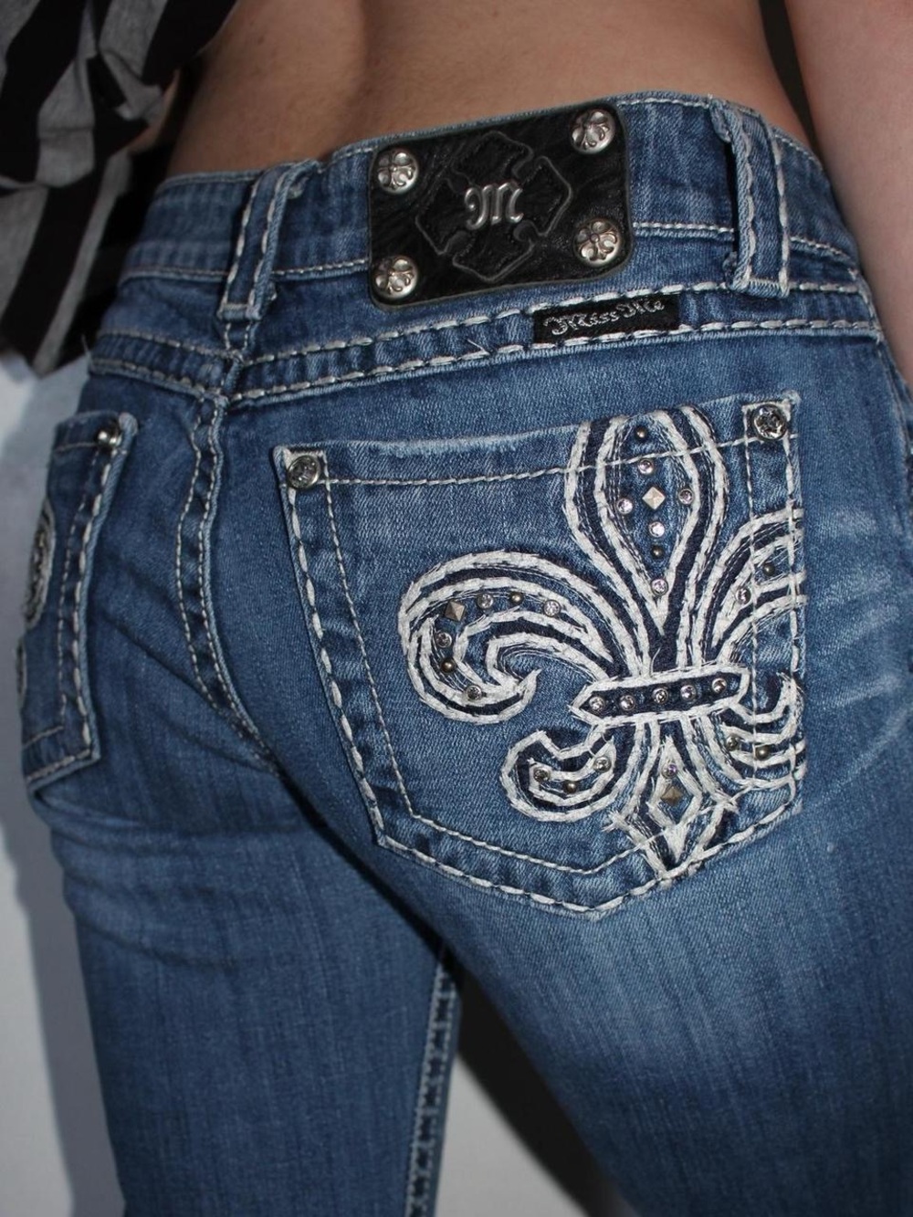 Miss Me Blue Fleur-de-Lis Embellished Skinny Jeans